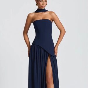 Sophisticated Midnight Blue Strapless Maxi Dress